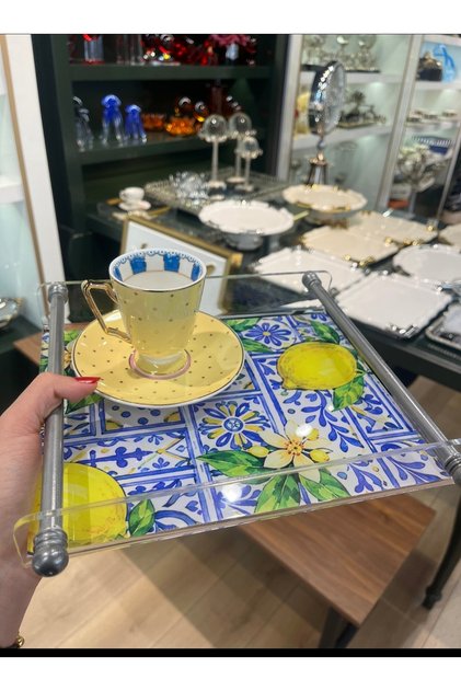 Silver-Hanled Single-Person Lemon-Patterned Plexy Tray