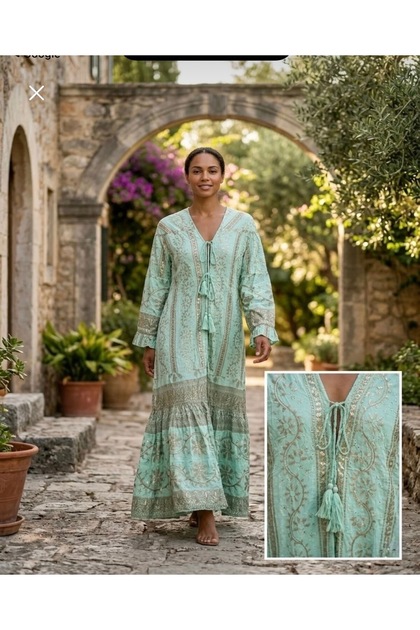 Italian Design Women's Patterned Long Kimono Dress Bohemian Pareo