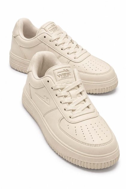 Studded Lace-Up Leather Men's Sneakers; Beige