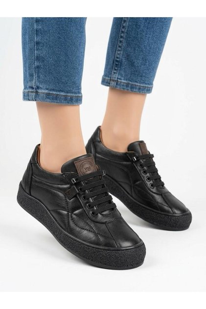 Women's Black Genuine Leather Orthopedic Sole Seasonal New Season Casual Shoes