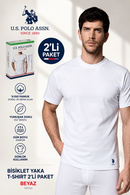 Men'S, Licensed, Uspa, 100% Cotton, Crew Neck T-Shirt, Undershirt, Basic, Comfort, Set of 2