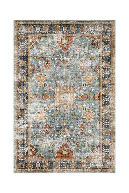 Carpet Rug Anti-Slip- Size- 91 x 153 (3x5 ft) | Color- Blue & Emerald |Rustic Heritage| Ideal as Ca
