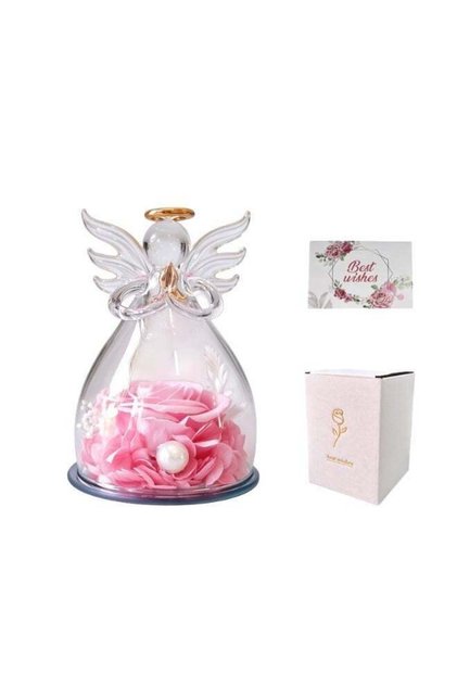 CHIYLE Preserved Rose Flower Gift Set – Eternal Never Wilt Rose in Glass Dome with Crystal Angel Fi