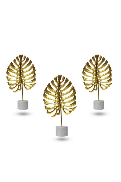 3pcs Metal Flower Sculptures – Gold Decorative Floral Set for Table, Shelf, or Office – Modern Home