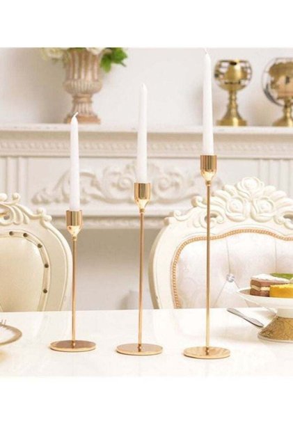 3 PCS Delicate Light Gold Candlestick Holders, Elegant Taper Candle Holders for Table Centerpiece,