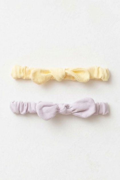 Baby Girl Bow Hair Band Bandana Set of 2 0-2 Years Old 100% Cotton Openwork Combed Cotton and Interlock