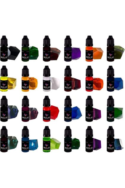 Rolio Pigments Resin Liquid Pigment Transparent Colors - 24 Vibrant Colors for Epoxy Resin, UV Resin