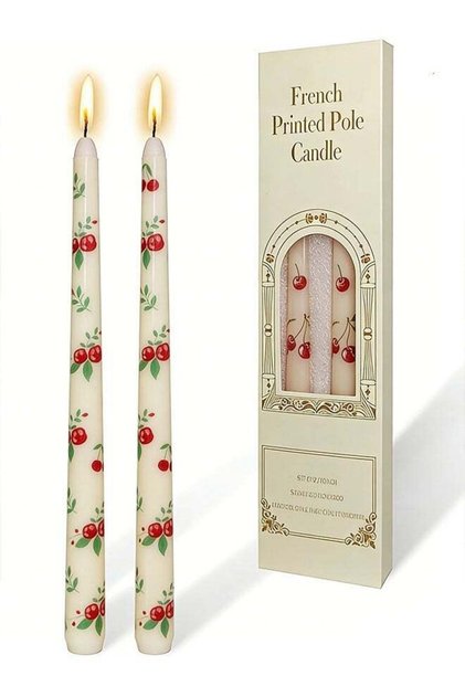 Printed tapered candle set of 2, handmade drip wax candles, 10-inch long tapered candle sticks, sui