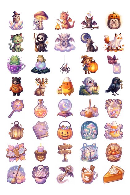 Halloween Kawaii Magical Sticker Set 40 Pieces Agenda Scrapbook Journal Planner Sticker