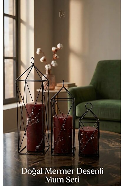 Süper Bordo Dev mum set çap 10 cm Boyları 10,15,20 cm