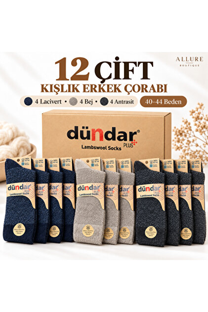 Plus 12 li Paket Erkek Kışlık Lambswool Çorap – 4 Siyah, 4 Antrasit, 4 Lacivert – 40-44 Beden