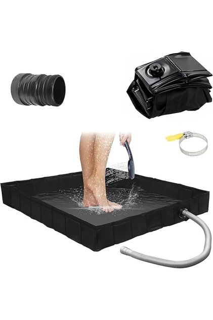 Foldable Shower Base,Portable Shower Pan with Drain Hose and Clamp Shower Basin for Indoor Outdoor C