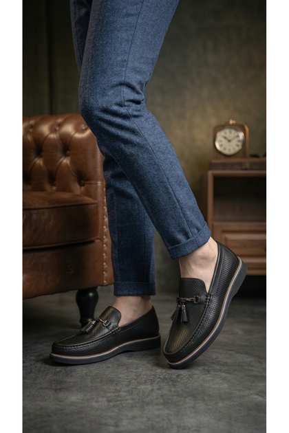 Inside-Outside Genuine Leather Orthopedic Casual Shoes with Tassel Detail