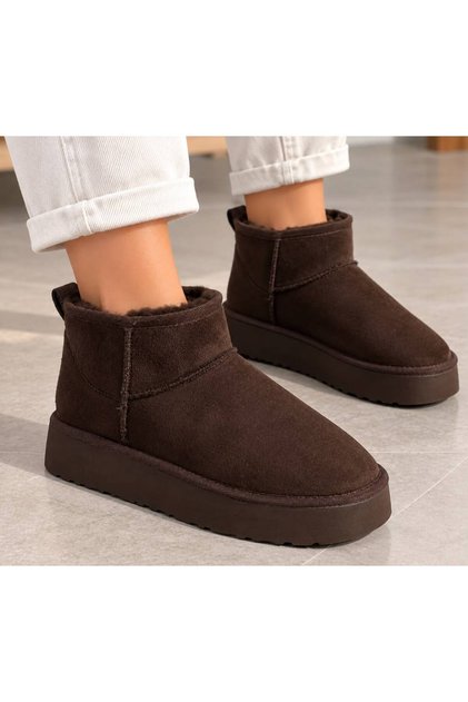 Platform Brown Fur-Lined Women's Boot Shoes