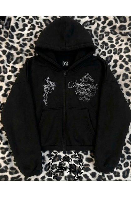 Zip-Up Harajuka Trend Printed Zippered Sweatshirt Vintage Hoodie