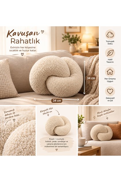 Düğüm Kırlent - Bohem Dekoratif Modern Peluş Yastık