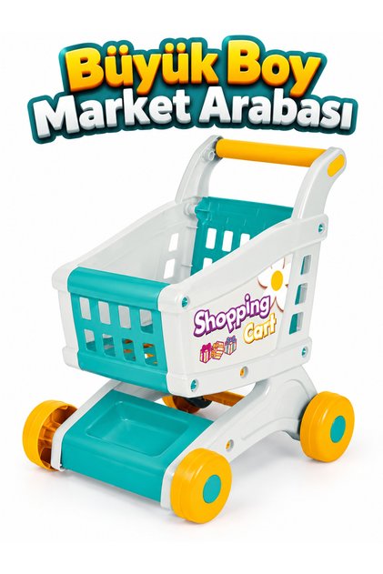 Büyük Boy Oyuncak Market Arabası 2 Yaş Üzeri Çocuk Alışveriş Arabası Eğitici Rol Yapma Oyuncağı