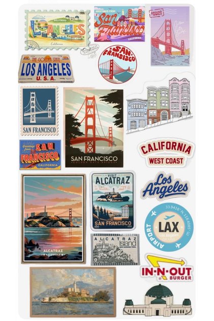 America and Los Angeles City Concept Decal Sticker Set (22X30Cm) - Waterproof Pvc Decorative Travel Sticker