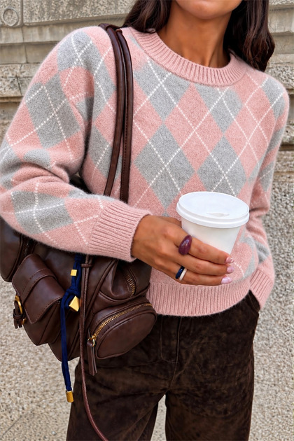 Crew Neck Patterned Women's Oversize Knitwear Sweater