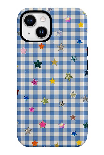Compatible with iPhone 13 / 14 - Blue Square Star, Double Layer Cover, Glossy Surface Protective Case