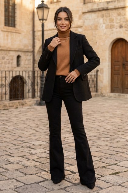 Venlora Flare Black Women's High Waist Spanish Flare Relaxed Fit Jeans