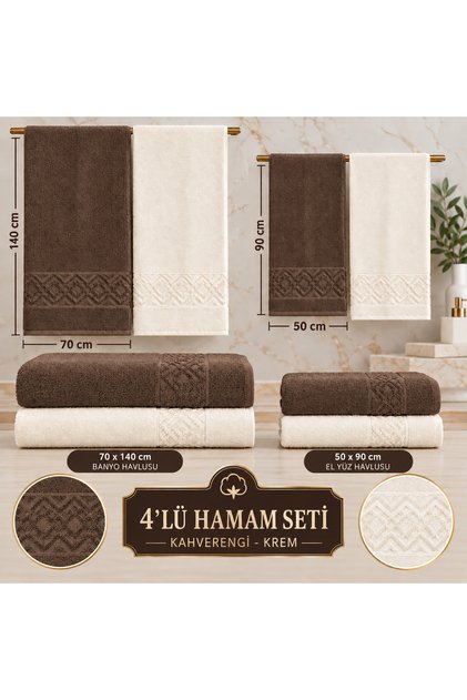 4-Piece Bath Set 50X90 and 70X140 Cotton Jacquard