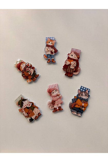 Mıknatıslı Kitap Ayracı - Sonbahar&Kış Kedi Temalı-3/6 Adet - Magnetic Bookmark Page Marker