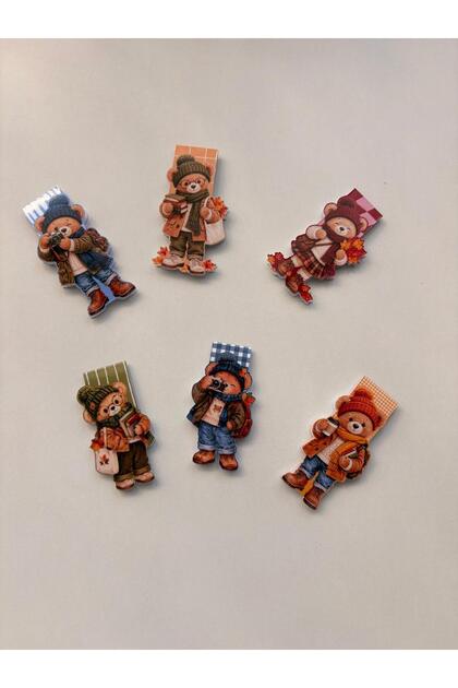Autumn & Winter Teddy Bear Themed-1 - Magnetic Bookmark /6 Pieces - Magnetic Bookmark Page Marker