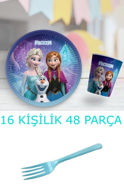 Karlar Ülkesi Elsa Temalı Doğum Günü Parti Seti| 8 ve 16 Kişilik | Tabak Bardak Çatal Seti | Doğum Günü Sofra Süsleme 24 / 48 Parça | Çocuk Doğum Günü Sofra Seti