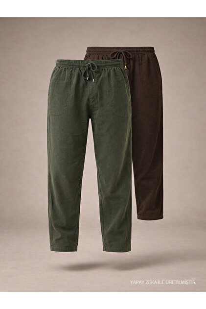 Men's 2-Piece Linen Trousers Brown-Khaki