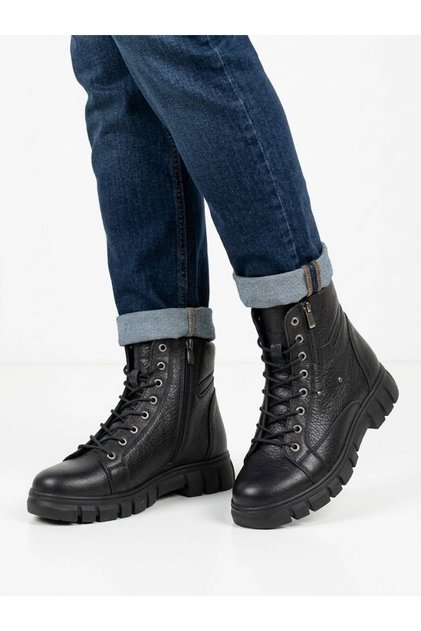Men's Black Genuine Leather Zippered Boots