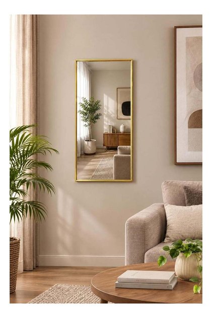 Rectangular Wall Mirror 41 x 71 cm, Golden PVC Frame, Modern Wall Mounted Decorative Mirror 40 x 70