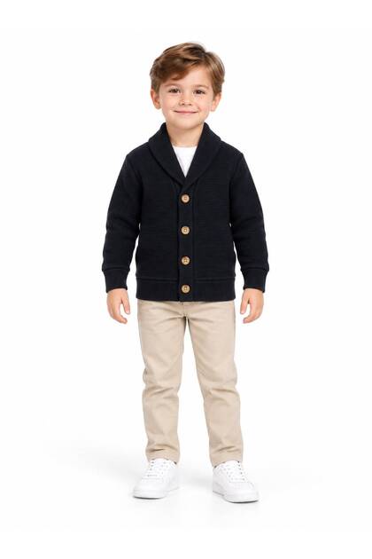 Boy's 8-12 Years Old Sal Collar Buttoned Ribbed Cardigan