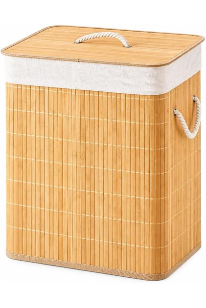 Bamboo Laundry Basket with Lid, 60L Foldable Clothes Hamper with Handles – Portable Dirty Laundry Storage Organizer for Home, Dorm & Bedroom