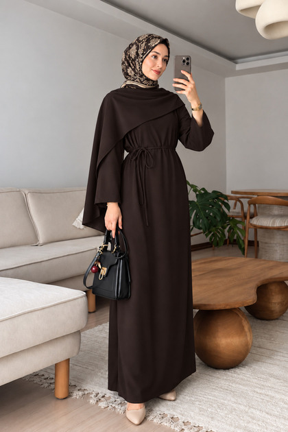 Women's Modal Cape Detailed Tie-Waist Hijab Dress