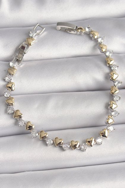 Brass Silver Color Zircon Stone Gold Heart Vip Series Women's Bracelet Tj-Bb6714