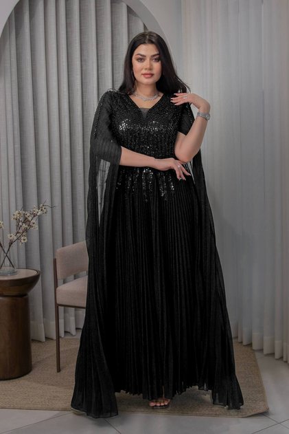 Luxury Pleated Shiny Beaded Evening Dress