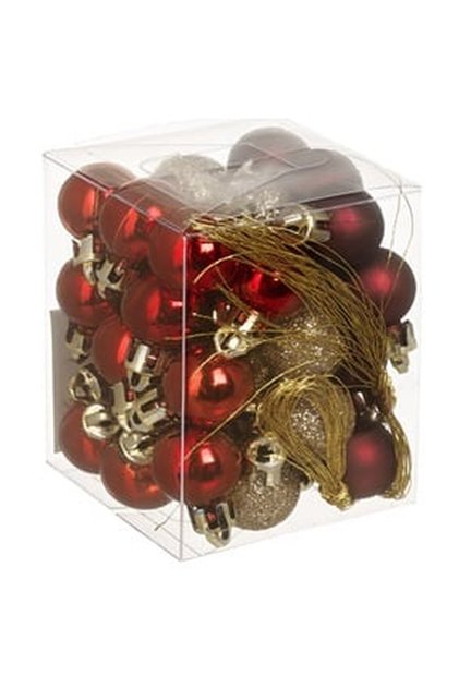 Set Globuri de Craciun Rosii Mat Aurii Glitter Ø2cm - 36buc