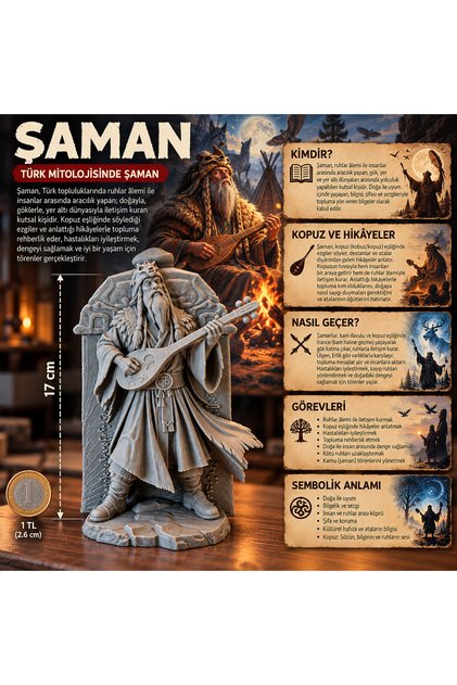 Şaman 3D Figür - Türk Mitoloji Serisi - 17 CM