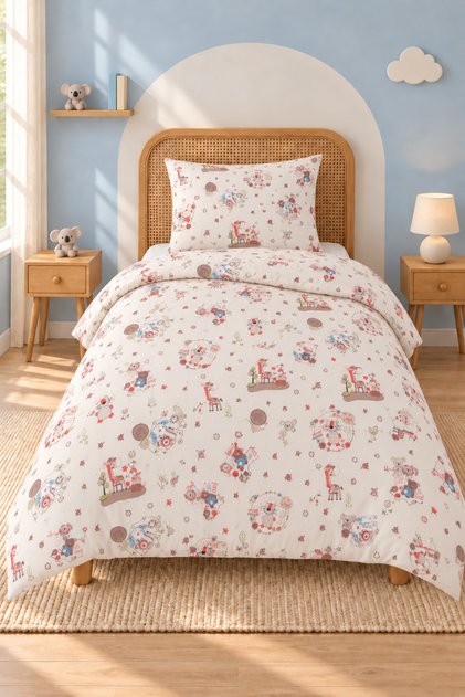 Koala Patterned Single Child Duvet Cover Set with Elastic Sheets, 3 Pieces