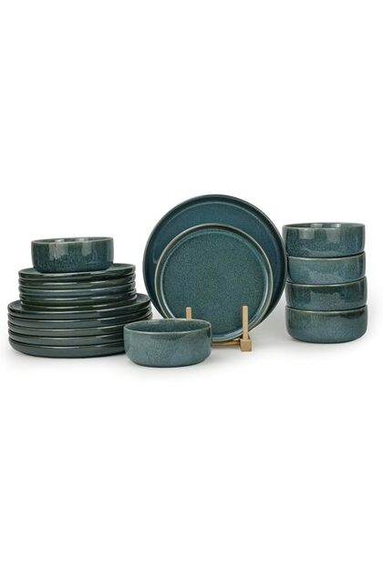 Shallow By Stoneware HUA 18 Pc Dinner Set, Black | Hammered Texture Dinnerware Set for 6