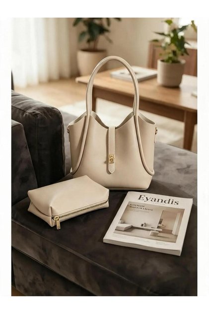 Women's Wallet Shoulder Bag with Lock Detail, Large Size Wallet, Gift Set of 2 Shoulder Bags
