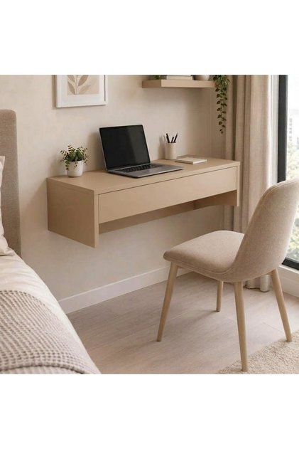 Modern Wooden Wall Mounted Desk with Hidden Cloud Drawer