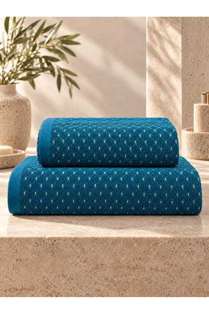 Valerie 2-Piece Luxury Bath Towel Set (50X100 & 70X140 cm) | 740 Gr, 100% Cotton, Geometric Patterned Soft Textured Towel Set