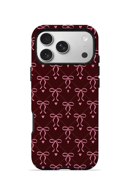 iPhone 17 Pro Vorian Double Layer Burgundy Bow Grid Case