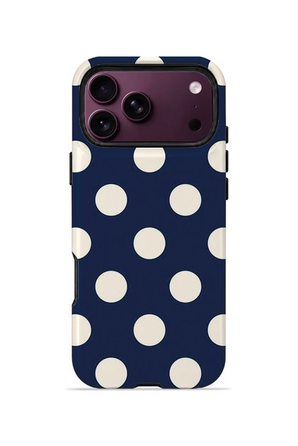 iPhone 18 Pro Max Vorian Magsafe Double Layer Navy Blue Cream Polka Dot Case