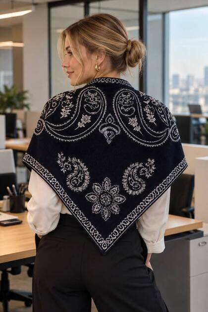 Black Shawl Patterned Knitwear Triangle Women's Shoulder Shawl