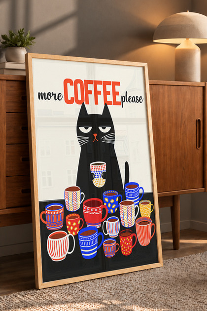 Çerçeveli Duvar Posteri Tablo COFFEE CAT