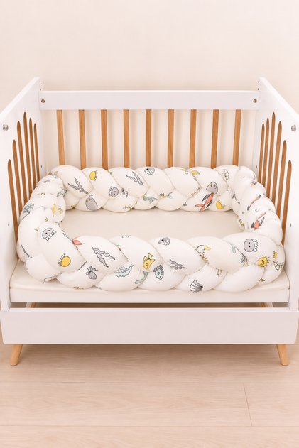 Bebekonfor Knitted Crib Edge Protector Gray Patterned 260 cm