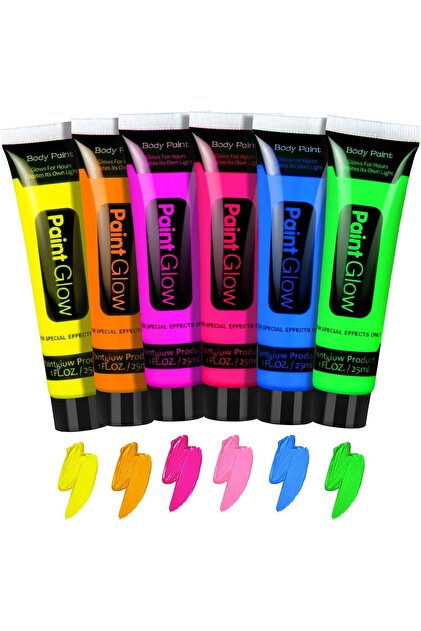 Glow in the Dark Face Body Paint Kit,6Pcs Washable Neon Paints Luminous Party Cosmetics,Black Light Face Paint for Party Masquerade